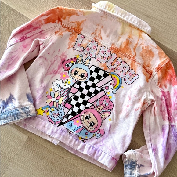 New Custom LABUBU Tie Dyed Denim Jacket Girls Size 9 Years